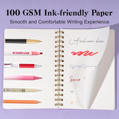 Yoment Graph Paper Spiral Notebook A5 Graphing Notebook 160 Pages Graph Paper Notebook Spiral Bound Waterproof Plastic Hardcover Spiral Journal 5x7 Grid Notebooks for Note Taking,Black
