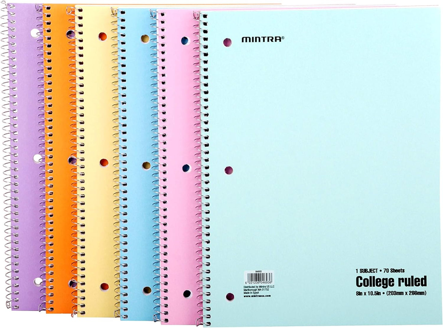 Mintra Office Spiral Notebooks, Wirebound, Journals for School, Work, Business, Aesthetic Stationery, Writing Pads, Teacher & Student Supplies (6, Pastel, College)