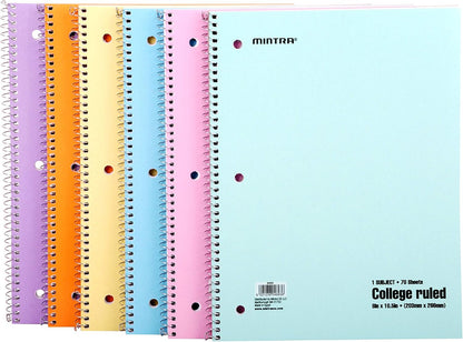 Mintra Office Spiral Notebooks, Wirebound, Journals for School, Work, Business, Aesthetic Stationery, Writing Pads, Teacher & Student Supplies (6, Pastel, College)