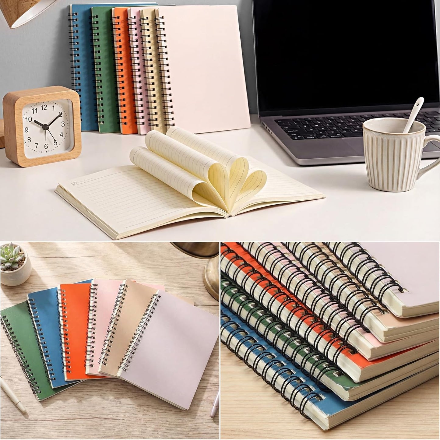 Leelosp 12 Pack Small Spiral Notebook Lined Spiral Journal College Ruled Notebook Wire Bound Kraft Cover, 120 Pages for Work (Multicolor,5.5 x 8.3 Inch)