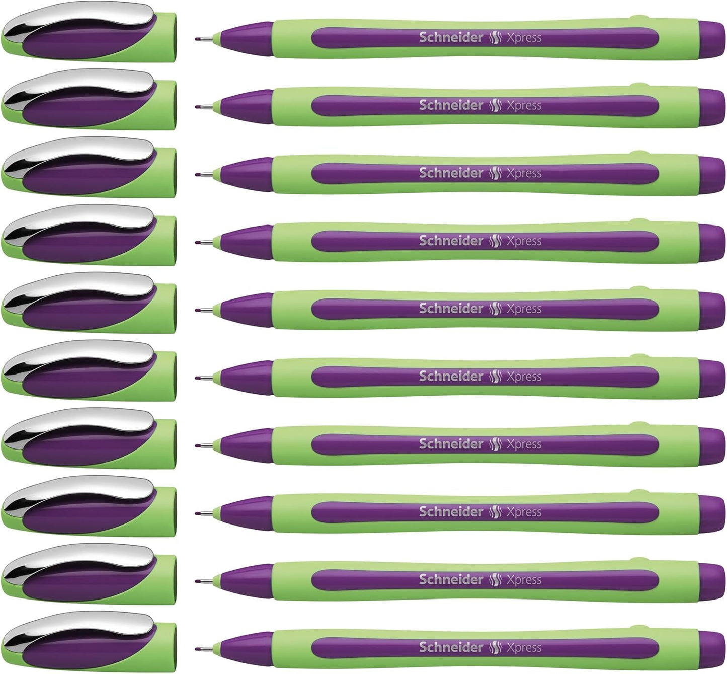 Schneider Xpress Premium Fineliner, 0.8 mm Porous Point, Light Green Barrel, Blue Ink, Box of 10 Pens (190003)