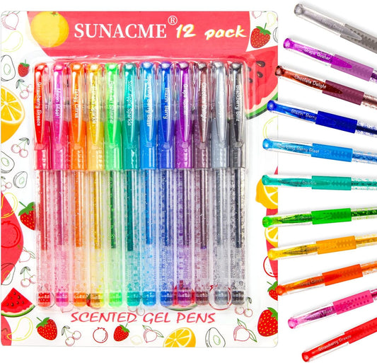 sunacme 12 Colors Glitter Gel Pens,Glitter Pens Fine Tip Art Markers,for Adult Drawing, Writing, Coloring, Journaling