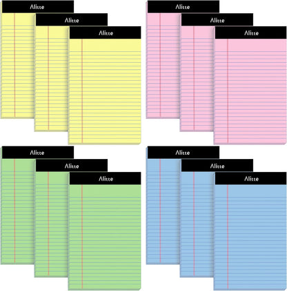 Alitte 5x8 Small Notebooks – 12 Pack Narrow Ruled, White Perforated Note Pads with 50 Sheets Per Notepad, (No Ink Bleeding) Ideal Legal Pads for Writing, Note Taking, Home, Office, School