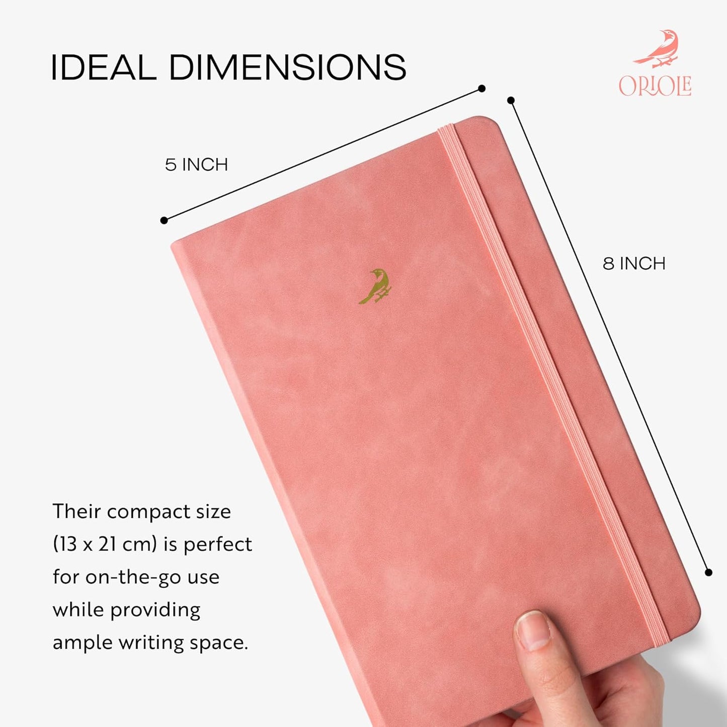Oriole Vegan Leather Ruled Notebook - Chestnut Brown | 176 Pages of Thick Lined Paper | Soft Touch Hardcover Journal (5 x 8 in) with Gold Foil Bird Design & Luxury Gift Box