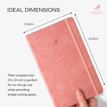 Oriole Vegan Leather Ruled Notebook - Chestnut Brown | 176 Pages of Thick Lined Paper | Soft Touch Hardcover Journal (5 x 8 in) with Gold Foil Bird Design & Luxury Gift Box