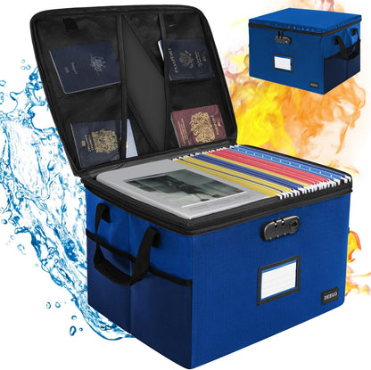 DEEGO Fireproof Document Box, Water-Resistant File Organizer Box with Lock for Document Safe, Collapsible File Organizer with Handle, Filing Cabinets for Home Office for Hanging Letter/Legal Folder