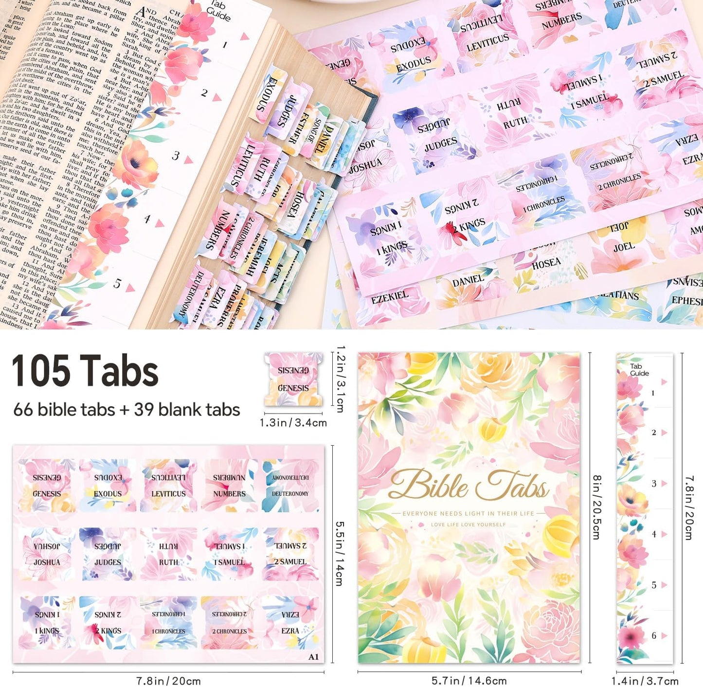 Laminated Bible Tabs, Gold Foil Embossed Lettering Bible Chapter Index Tabs for Women Men, Reposition Large Print Sticky Labels, Easy to Read and Apply, 105Chapters Labels for Easy Navigation (Black)