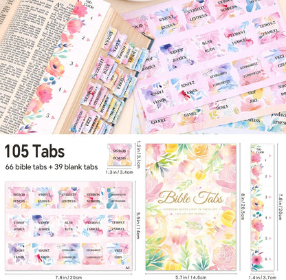 Laminated Bible Tabs, Gold Foil Embossed Lettering Bible Chapter Index Tabs for Women Men, Reposition Large Print Sticky Labels, Easy to Read and Apply, 105Chapters Labels for Easy Navigation (Black)