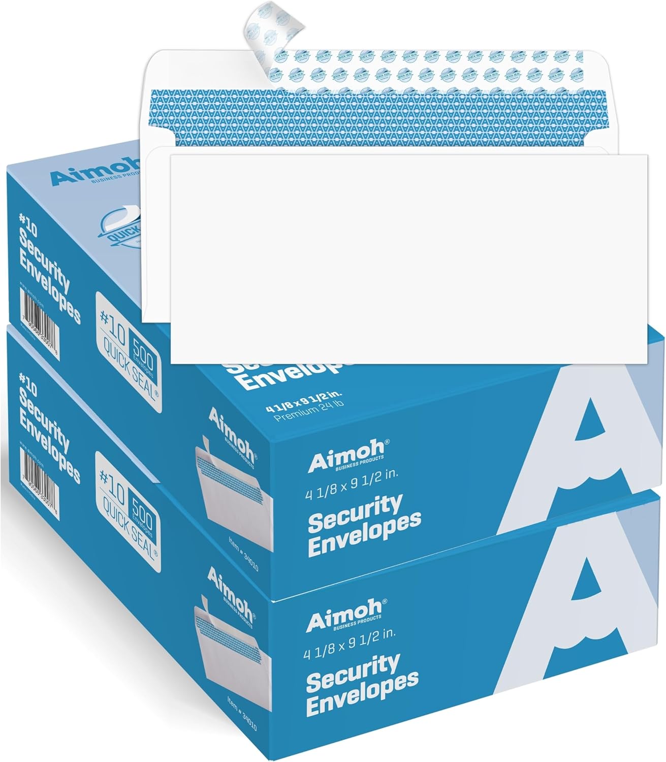 Aimoh 500#10 Security Self Seal Envelopes, Windowless, Premium Security Tint Pattern, Ultra Strong Quick Seal Closure, EnveGuard, Size 4-1/8 x 9-1/2", White, 24LB, 500 Count(34010)