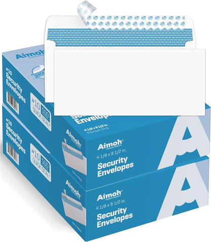 Aimoh 500#10 Security Self Seal Envelopes, Windowless, Premium Security Tint Pattern, Ultra Strong Quick Seal Closure, EnveGuard, Size 4-1/8 x 9-1/2", White, 24LB, 500 Count(34010)