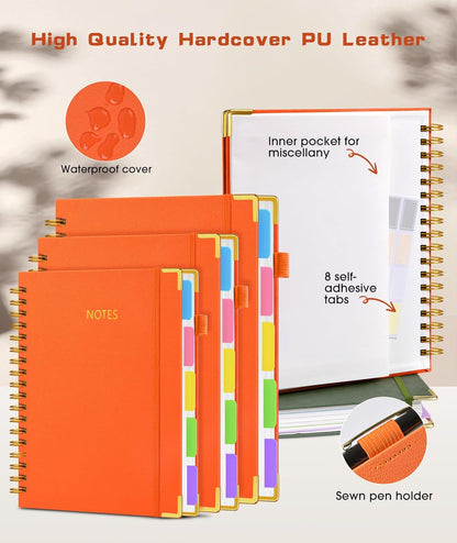 Hardcover Spiral Notebook Journal with Removable Dividers Tabs, 300 Pages Leather 5 Subject Notebook College Ruled, 8"x10" Large B5 Notebooks for Work School Note taking, Lined Journal for Women, Pink
