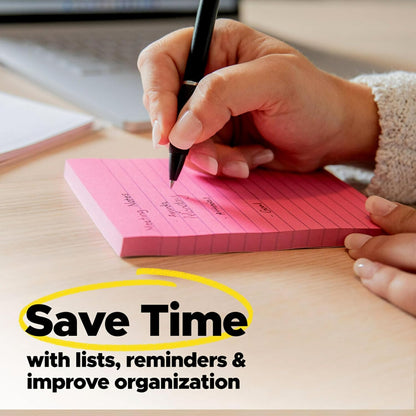 Post-it Notes, 4 in x 6 in, 5 Lined Sticky Note Pads, 100 Sheets per Pad, Beachside Café Collection, School Supplies and Office Products
