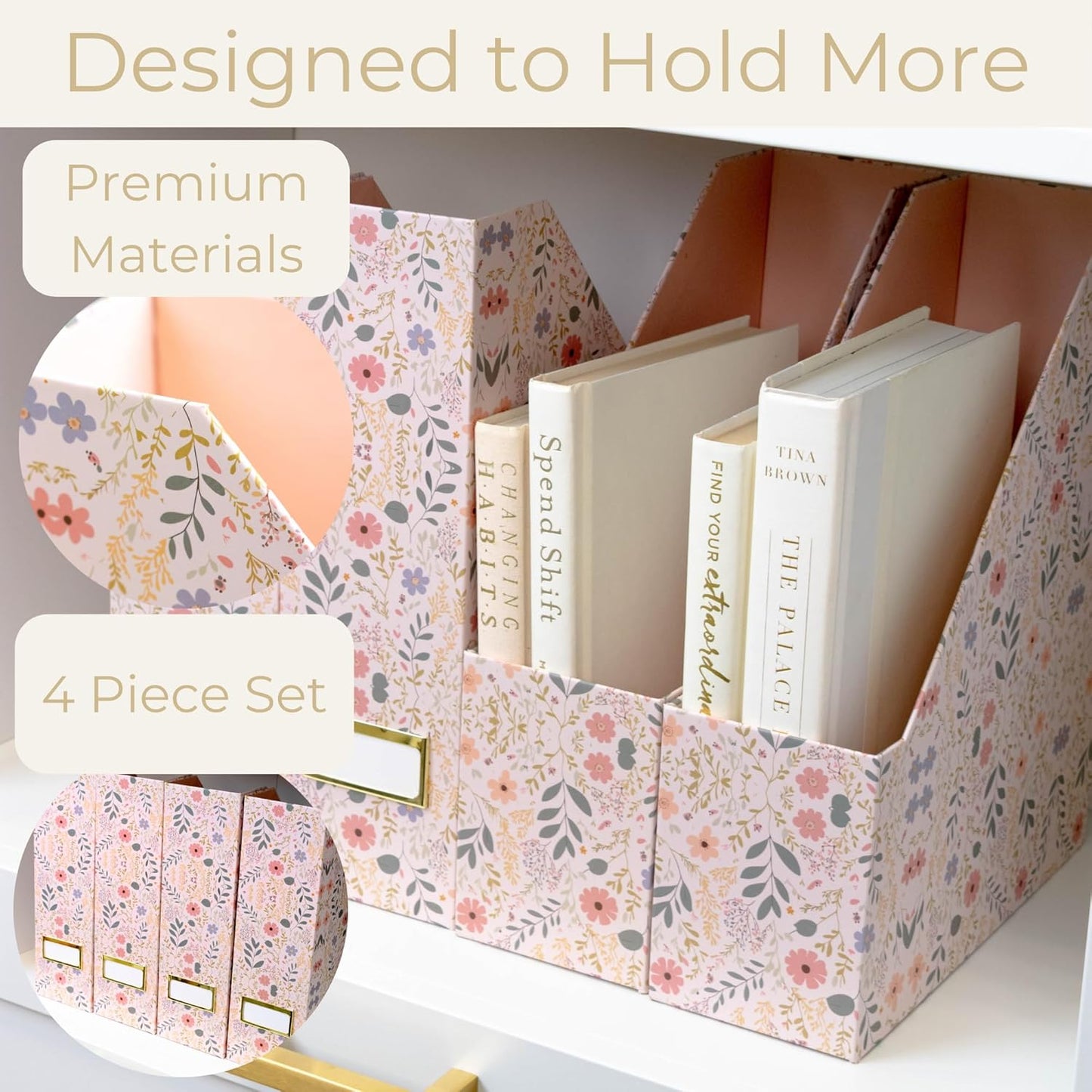 BLU MONACO | Cardboard Magazine File Holder Set of 4 | Vertical Magazine File Holder for Desk and Shelves | Standing File Holder for Classroom School Paper Storage