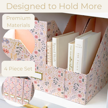 BLU MONACO | Cardboard Magazine File Holder Set of 4 | Vertical Magazine File Holder for Desk and Shelves | Standing File Holder for Classroom School Paper Storage