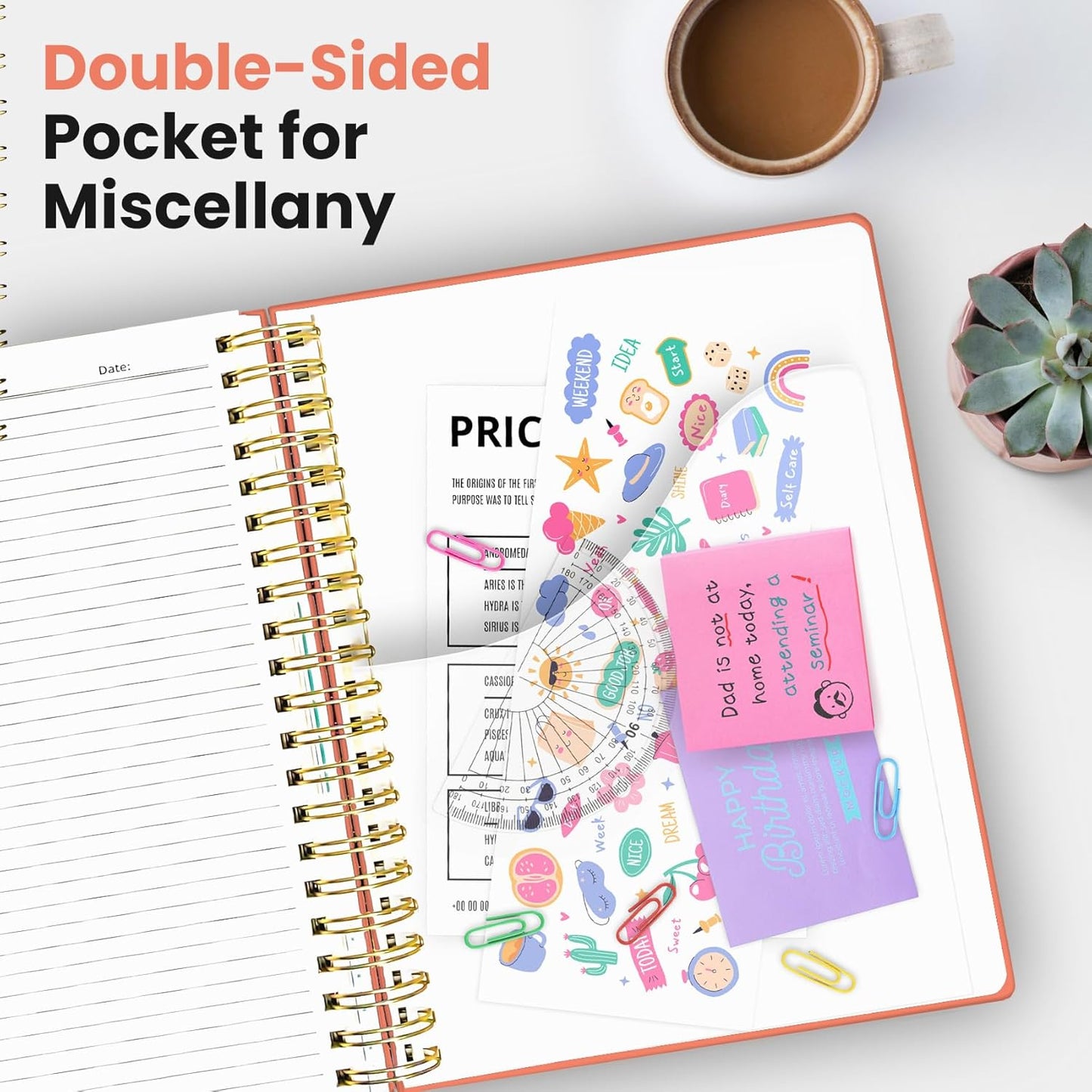Hardcover Spiral Journal Notebooks for Work With Removable Dividers & Tabs, 8.5"x11" 5 Subject Notebook for Note Taking & Organizer, A4 College Ruled Lined Journal for Women & Writing, Aquamarine, 280 Pages