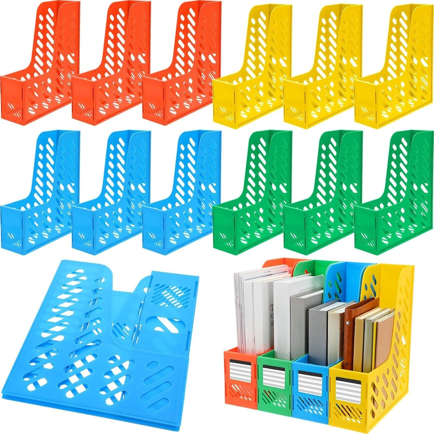 Glenmal 12 Pack Magazine Organizers Binder Organizer for Desk Plastic Vertical File Holder Magazine Racks Desk Accessories for Office, Home, or School (Black)