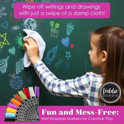 Loddie Doddie Liquid Chalk Markers - 8-Pack, 6mm Dual Tips - Chalk Markers for Blackboard & Chalkboard Paint - Washable Window Pens for Glass - Erasable Pens