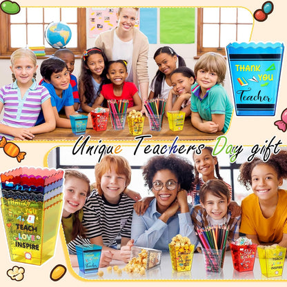 Mimorou 6 Pcs Teacher Gift Box Teacher Appreciation Gift Container Thank You Pencil Notebook Composition Book Crayon Candy Popcorn Holders for End of Year Graduation Party (Notebook)