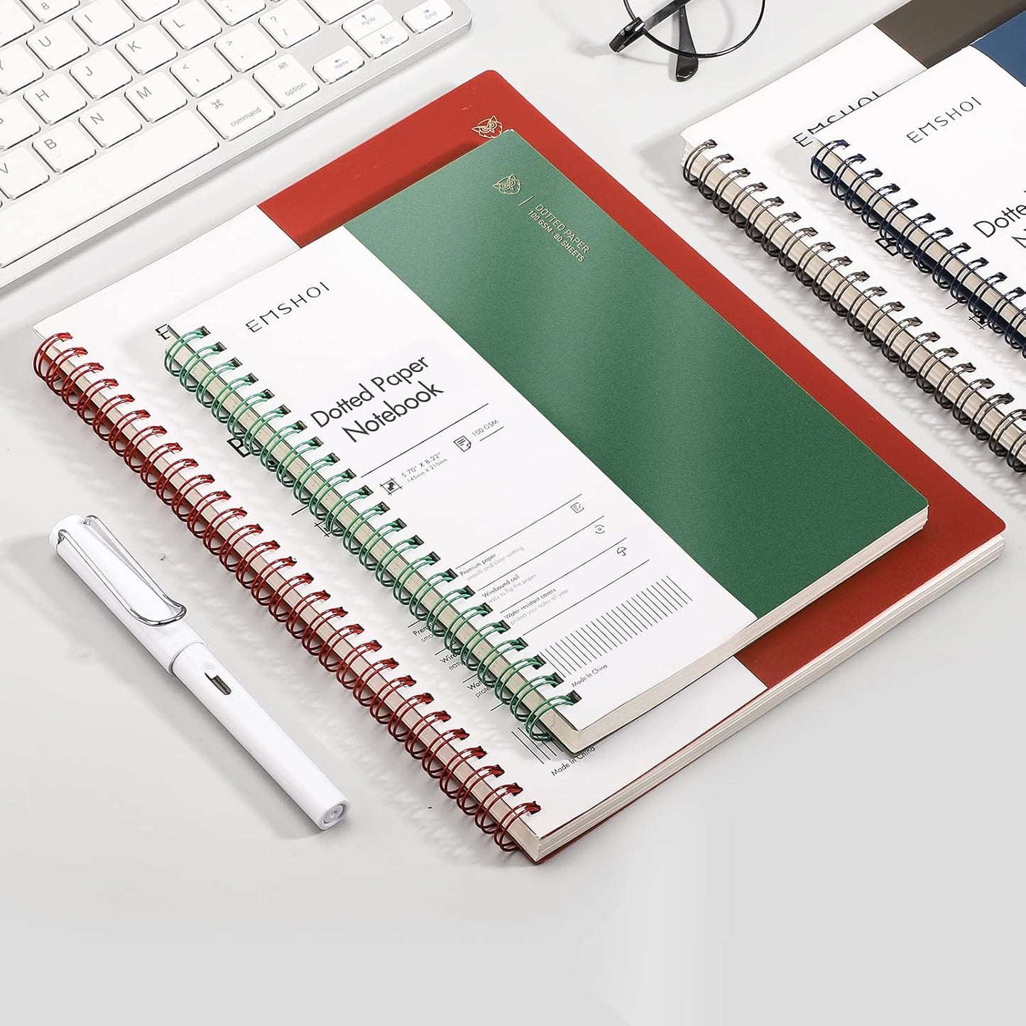 EMSHOI Dotted Journal Spiral Notebook 5.7" x 8.22" - 4 Pack 640 Pages 100gsm Thick Paper, A5 Dot Grid Notebook, Plastic Hardcover Dotted Notebook for Journaling Writing