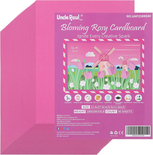 Uncle Paul 40 Sheets Mixed 10 Colors Cardstock - 8.5'' x 11'' Double-sided Cover Card Stock 65lb Printer Paper Perfect for Scrapbooking, Crafts, Business Cards 180gsm UAP25MX140