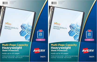Avery Clear High-Capacity Sheet Protectors, Hold 50 Sheets, Heavyweight, 25 Multi Page Protectors (74171)