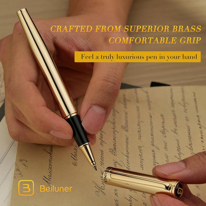 BEILUNER Luxury Rollerball Pen, Stunning Green Lacquer with 24K Gold Trim,Noble and Elegant Designs,Schneider Ink Refill, Best Gift Set for Men & Women, Refillable, Executive Writing, Nice Pens
