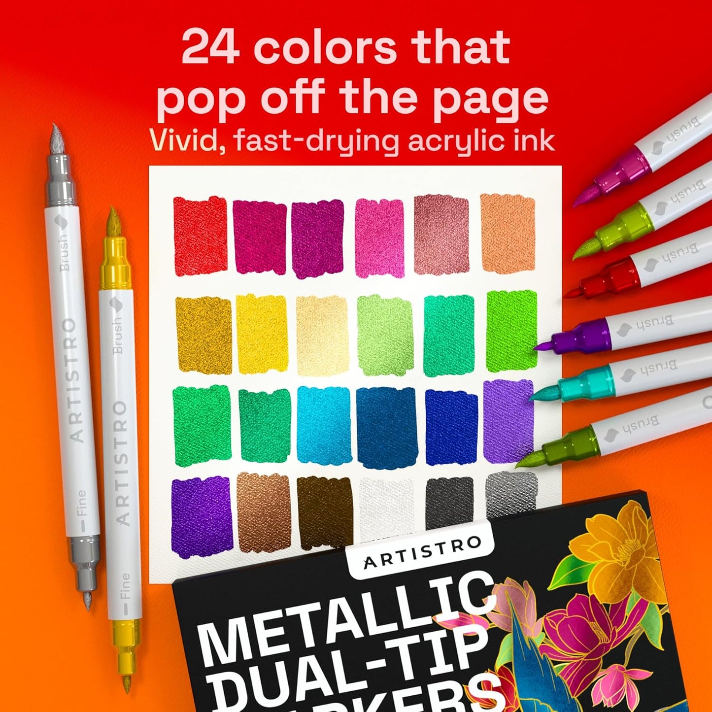 ARTISTRO 36 Acrylic Paint Markers - Paint Pens for Drawing, Brush + Fine Tips - For Fabric, Rock, Glass, Wood, DIY - Art & Craft Supplies for Adults, Teens, Kids - Teacher Appreciation Gift