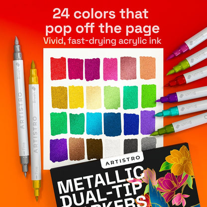 ARTISTRO 36 Acrylic Paint Markers - Paint Pens for Drawing, Brush + Fine Tips - For Fabric, Rock, Glass, Wood, DIY - Art & Craft Supplies for Adults, Teens, Kids - Teacher Appreciation Gift