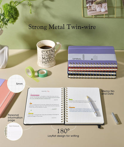 Lined Spiral Journal Notebook, A5 Hardcover Spiral Journals for Women Men, 150 Numbered Pages Spiral Bound Notebook, 100 GSM College Ruled Notebooks for Work, Note Taking 5.75" x 8.38", Olive Green