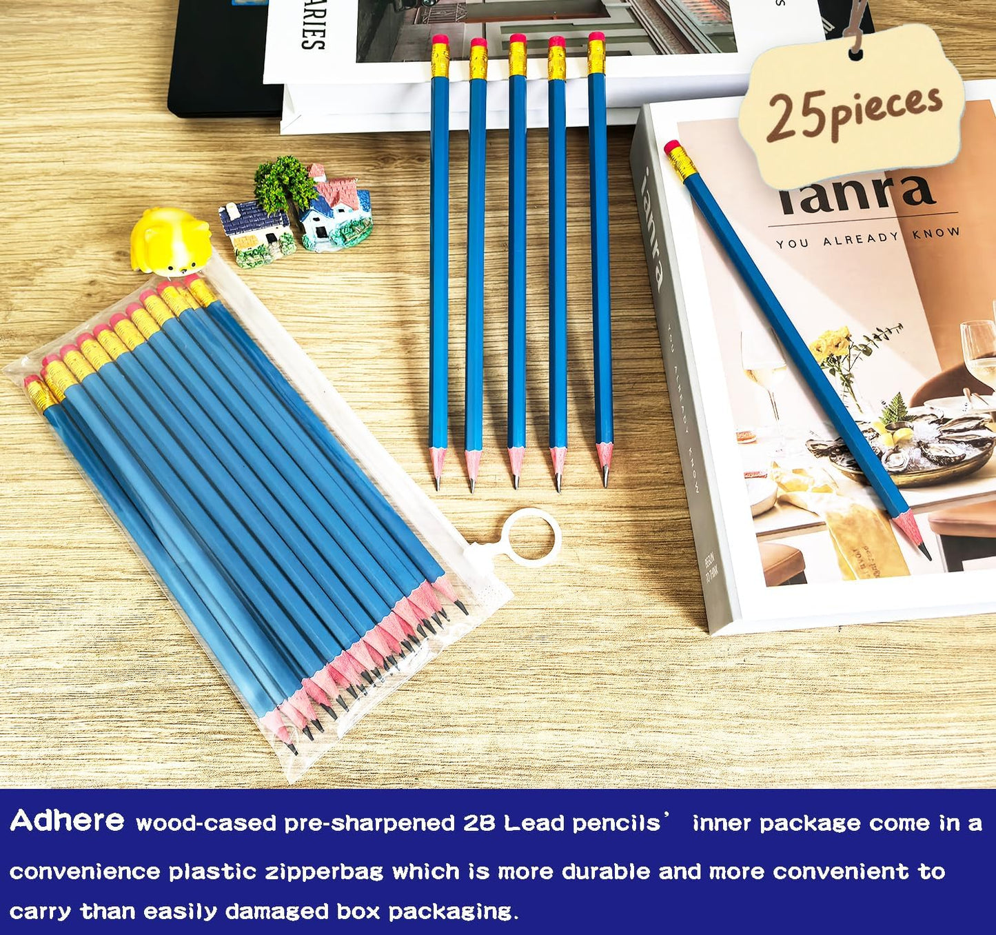 Adhere 25pcs Woodcase Pencils with Eraser Premium Pre-Sharpened Hexagon Graphite 2B pencils ideal for home, office writing including a Free Sharpener(Pink・25pcs)