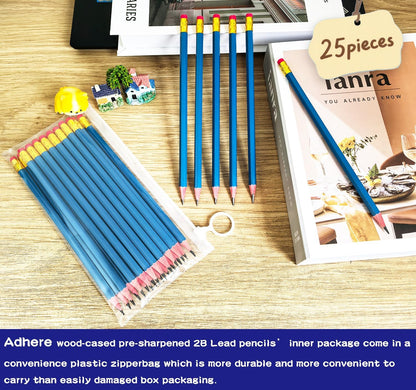 Adhere 25pcs Woodcase Pencils with Eraser Premium Pre-Sharpened Hexagon Graphite 2B pencils ideal for home, office writing including a Free Sharpener(Pink・25pcs)