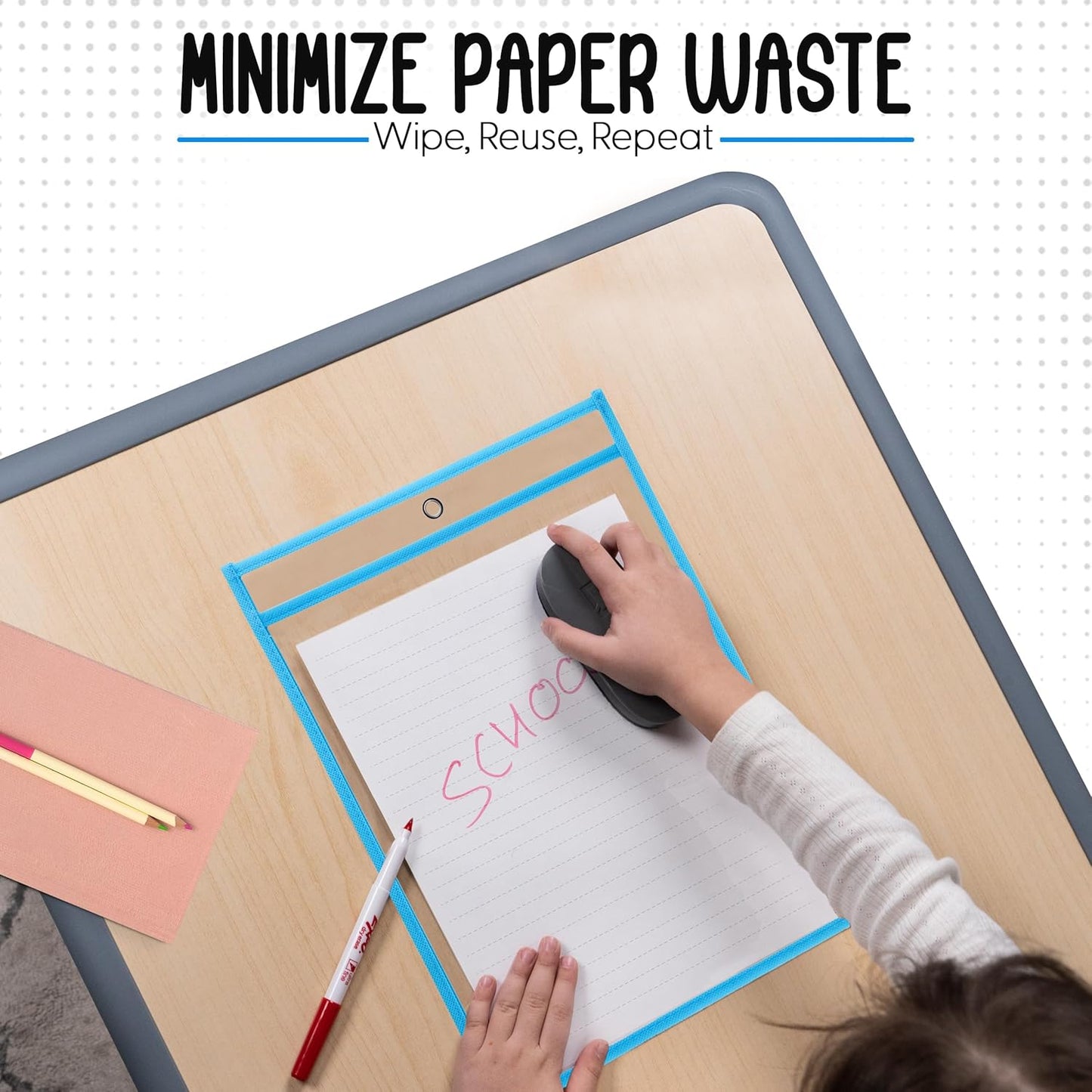 Essex Wares - 6 Pack, Assorted, Dry Erase Pocket Document Protectors, 10" Wide x 13.5" Tall- Dry Erase Clear Plastic Sleeves - Reusable & Easy Erase Plastic Invoice Holders, Water-Resistant & Durable