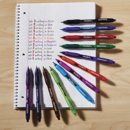 Paper Mate Profile Retractable Ballpoint Pens Bold, 1.4mm, Assorted Colors, 12 Count - Back to School, Home, Office, Teacher Supplies
