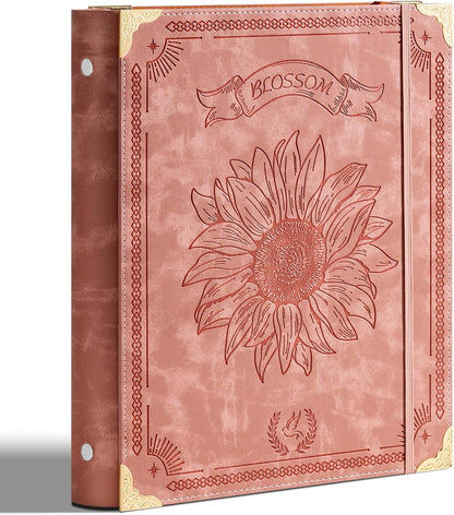 Ovesmusl Leather 3 Ring Binder Fits 8.5"x11" Letter Size Paper, 1 Inch Round Ring Binder Holds 200 Sheets, Notebook Cover Loose Leaf Organizer, Green Tree