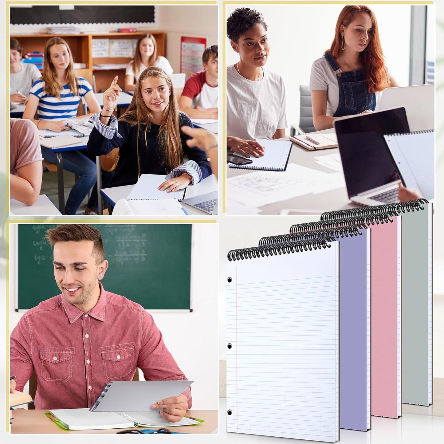 MotiMind 10 Pack 8.5" x 11" Top Spiral Notebook with 3 Hole Punched Morandi Colors Legal Pads College Ruled Notepad 50 Sheets Hard Cardboard Paper Wirebound Notepad for Office School Business