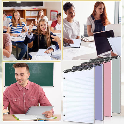 MotiMind 10 Pack 8.5" x 11" Top Spiral Notebook with 3 Hole Punched Morandi Colors Legal Pads College Ruled Notepad 50 Sheets Hard Cardboard Paper Wirebound Notepad for Office School Business