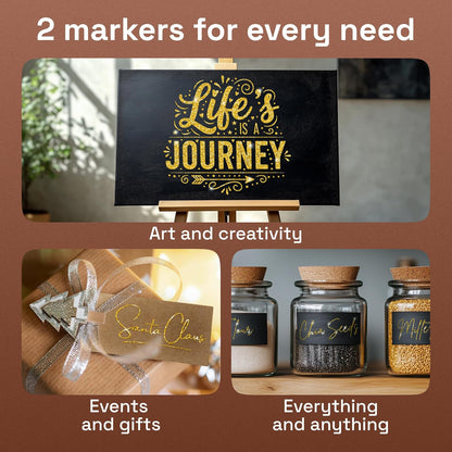 ARTISTRO 2 Gold Acrylic Paint Markers - 0.7mm Extra Fine-Tip Metallic Paint Pens - Perfect for Crafting, Art Projects, & More