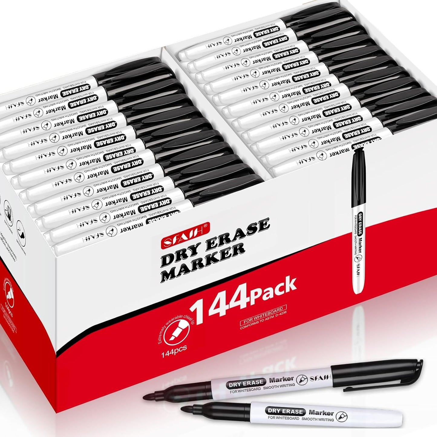 SFAIH Fine Tip Dry Erase Markers - 24 Pack Black Whiteboard Erasable Markers Bulk for Kids Adults, Ideal for Classroom School Office Home Use on White Board, Non-Toxic Easy Clean