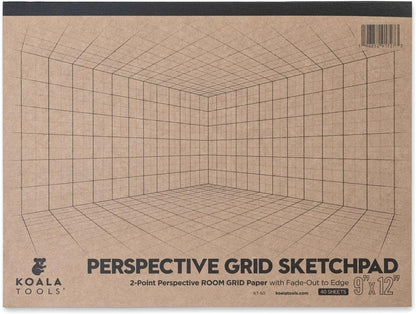 Koala Tools | Drawing Perspective (1 and 2-Point) Large Sketch Pad (1 Point - 9 x 12)