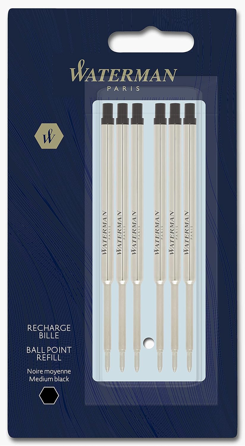Waterman Ballpoint Pen Refill, Medium Point, Blue Ink, 3 Count