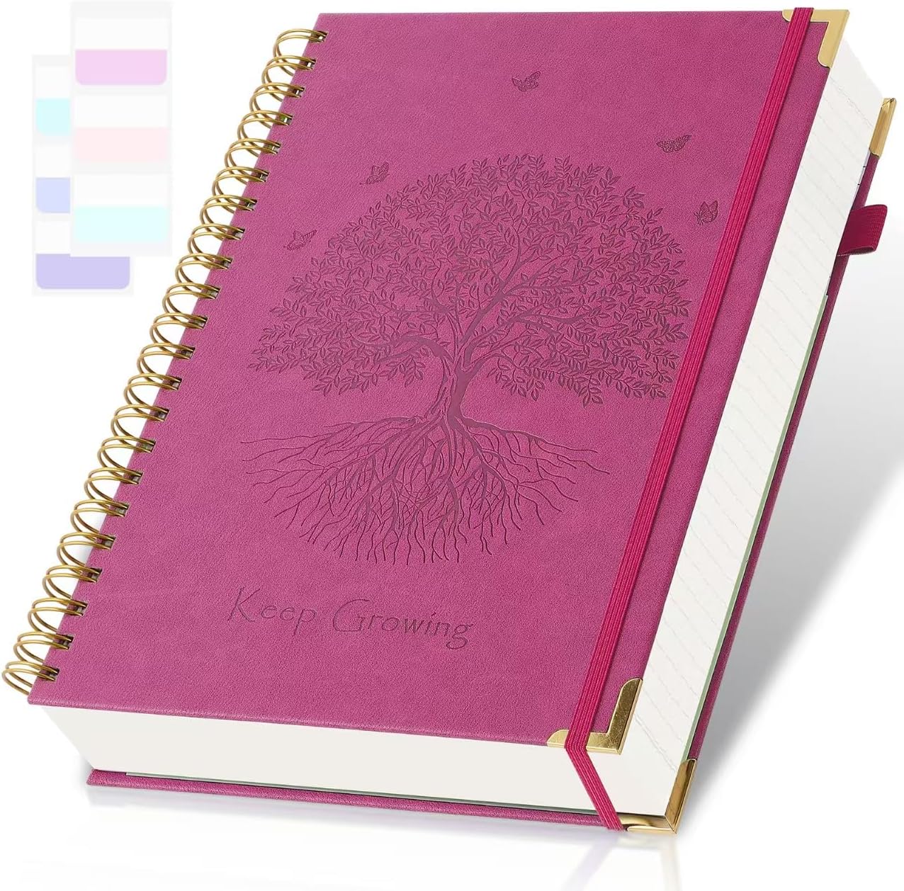 Spiral Notebook, College Ruled Notebook, 8" x 10", 300 Pages Leather Journals for Writing, B5 Hardcover Journaling Notebooks for Work School, 24pcs Tabs, Large Embossed Journal for Women Men, Black