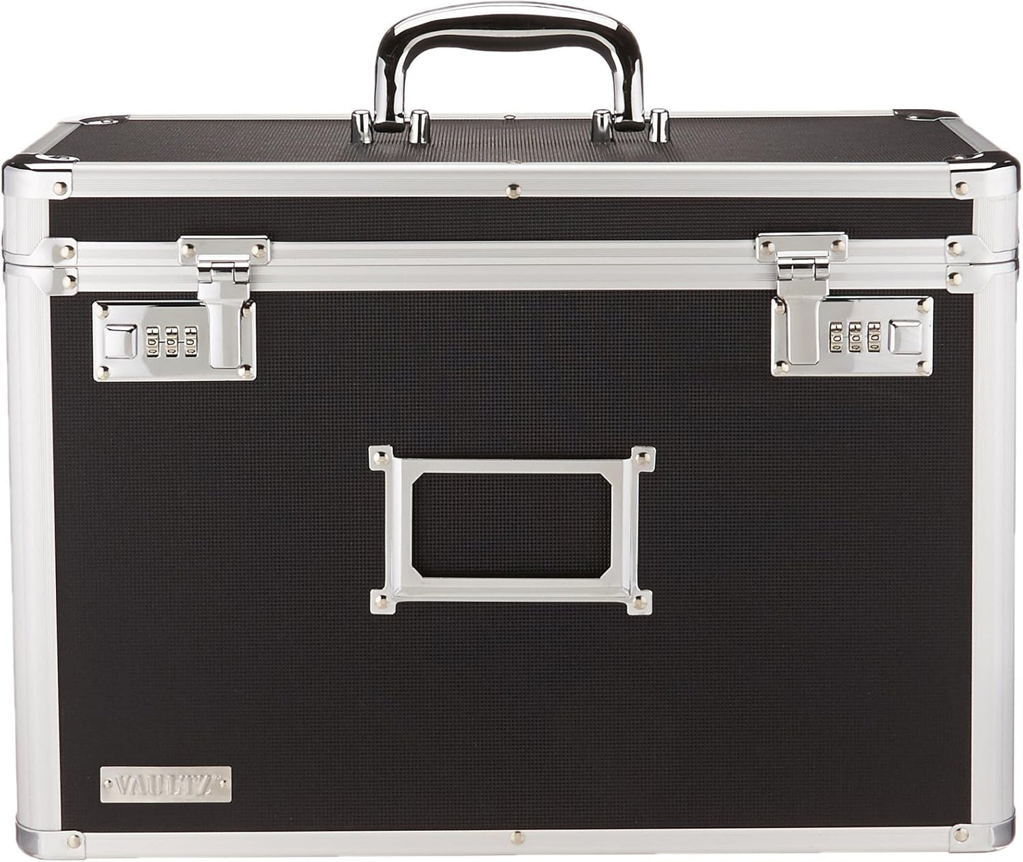 Vaultz File Organizer Storage Box - 14 x 7 x 12.19 Inch Letter Size, Portable Locking Storage Totes with Dual Combination Locks for Filing Office Documents - Black