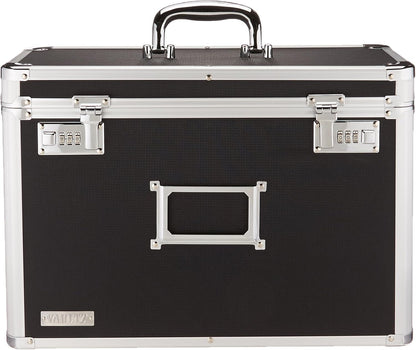 Vaultz File Organizer Storage Box - 14 x 7 x 12.19 Inch Letter Size, Portable Locking Storage Totes with Dual Combination Locks for Filing Office Documents - Black