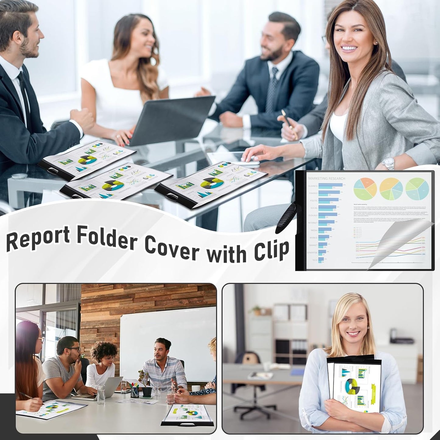 Dunzoom 10 Pack 11 x 17 Inches Clear Report Covers with Clip Presentation Binder Portfolio Folder Resume Folders for Interview Large Report Covers for Office Documents Storage, Black