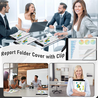 Dunzoom 10 Pack 11 x 17 Inches Clear Report Covers with Clip Presentation Binder Portfolio Folder Resume Folders for Interview Large Report Covers for Office Documents Storage, Black