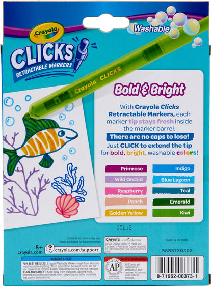 Crayola Clicks Retractable Markers Bold (10ct), Teacher Classroom School Supplies, Spring Crafts, No Dry Washable Markers for Kids
