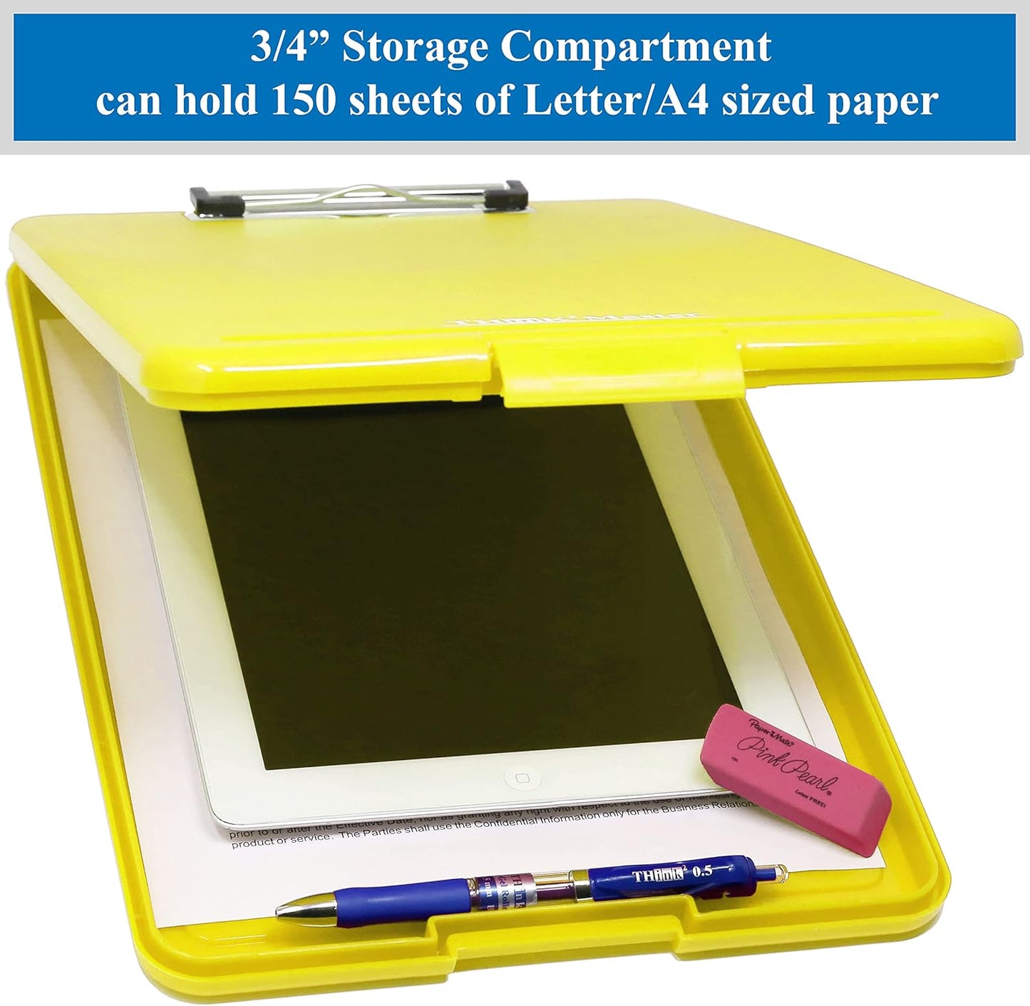 Think2Master Black Plastic Storage Clipboard. | 25% Heavier & 25% Sturdier| Heavy Duty and Won’t Flex or Bend Like Other Brands (Compare The Weight). Storage Compartment Holds 150 Letter Sized Paper.