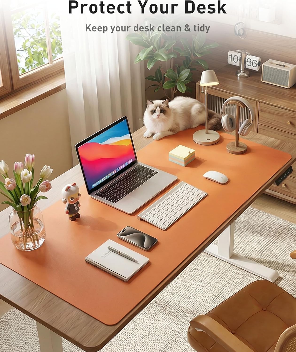 Aothia Leather Office Desk Pad Protector, Non-Slip PU Leather Desk Blotter, Waterproof Laptop Writing Mouse Pad for Office and Home, Black, 31.5" x 15.7" - Colors B
