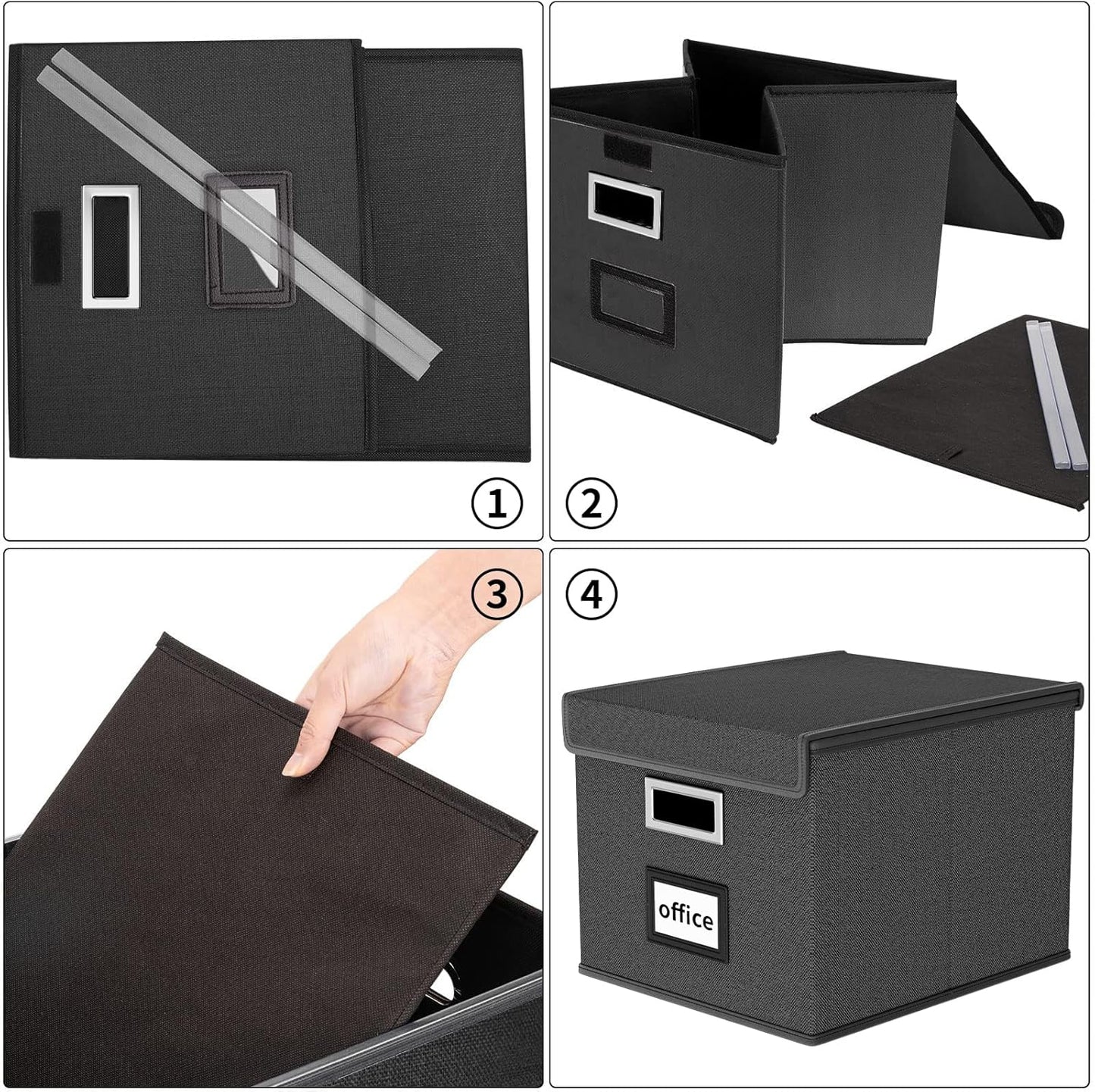 Huolewa Upgraded Portable File Organizer Box with Lid, Collapsible Linen Hanging Filing Storage Boxes with Plastic Slides, Decorative Home/Office Filing System Box for File and Folders Storage (Gray)