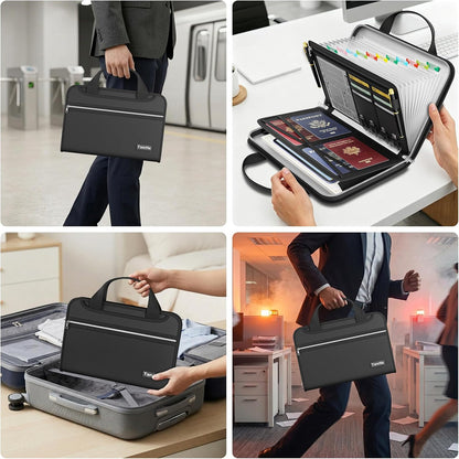 Tamfile Fireproof Accordion File Organizer with Handle, 13 Pocket Transparent Expanding File Folder with Zipper & Labels, File Folder with Multi-Pockets Paper Organizer Folder for Letter A4 Files